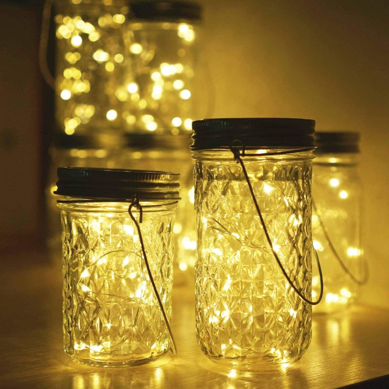 Miaro 8 Pack Mason Jar Lights, 20 LED Solar Fairy String Lights Lids Insert for Garden Deck Patio Party Wedding Christmas Decorative Lighting Fit for Regular Mouth Jars with Hangers (No Jars) - Image 3